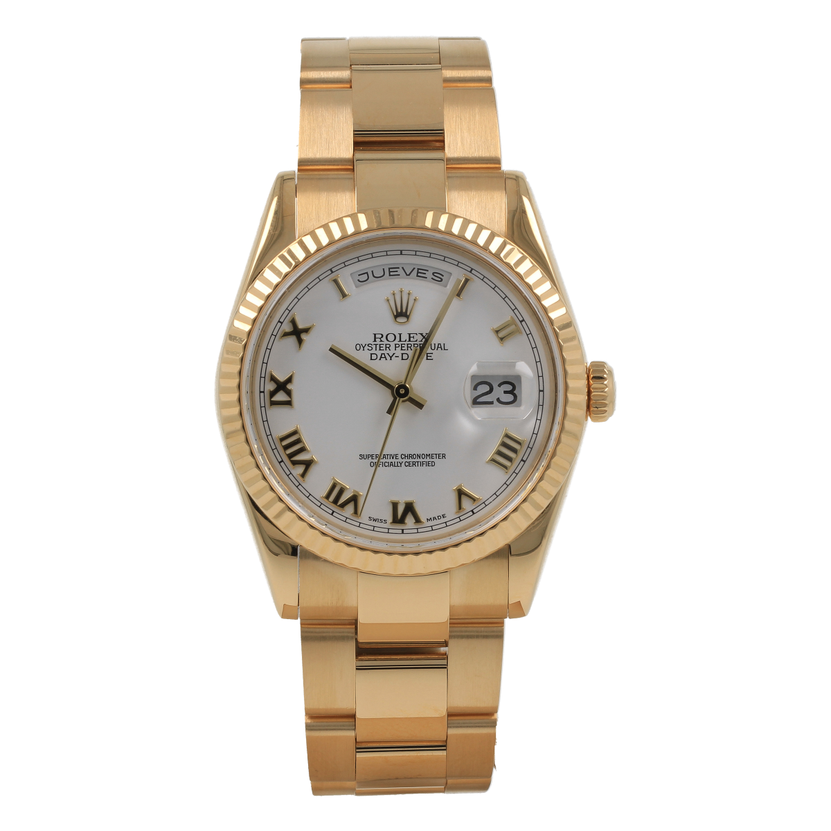 Rolex Day-Date 118238 36mm Oro Amarillo Esfera Blanca [ID15768] | Comprar reloj Rolex de segunda mano