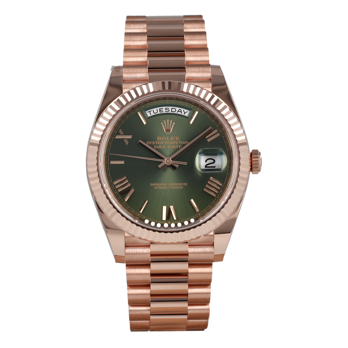 Rolex Day-Date 228235 40mm Oro Everose Esfera Verde Oliva *Nuevo a Estrenar* | Comprar reloj Rolex de segunda mano