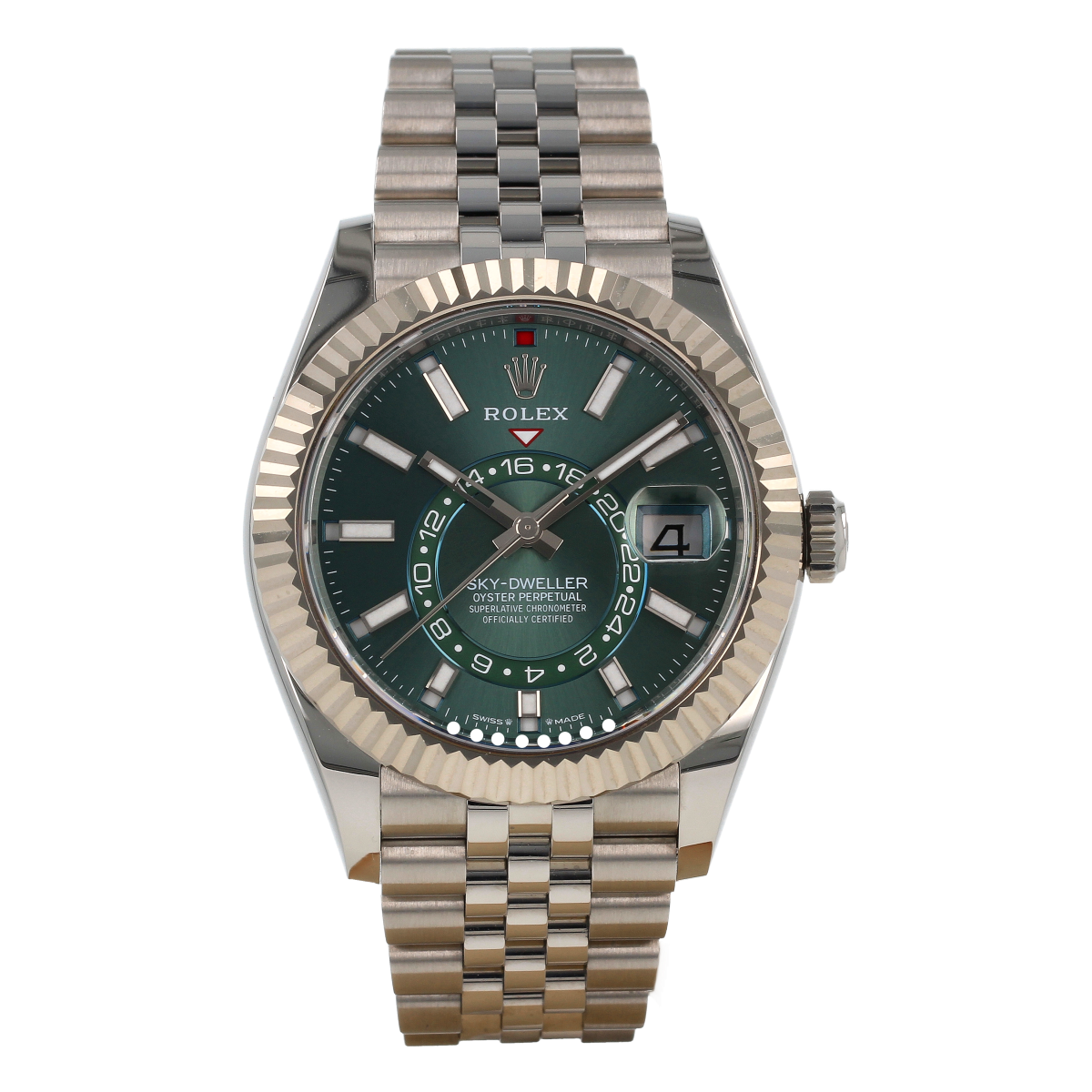 Rolex Sky-Dweller – Ref. 336934 – Mintgrünes Zifferblatt – Jubilee-Armband – Jahr 2024 – Komplettset – Wie Neu [ID15724] | Kaufe gebrauchte Rolex-Uhr